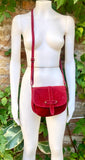 Small red suede bag. Genuine leather crossbody bag. Genuine leather bag with adjustable strap and zipper. Cherry red suede purse