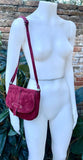 Burgundy suede bag. Genuine leather dark red crossbody bag. Wine red small leather bag. Adjustable strap + zipper. Red suede purse