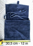 Navy blue suede leather messenger bag. Dark blue cross body / shoulder bag. Distressed leather messenger bag. Navy purse with zipper + flap.