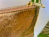 Small leather bag in dark GOLD. Genuine leather crossbody / shoulder bag in GENUINE leather. Golden leather purse with adjustable strap.