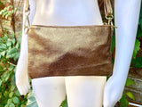 Small leather bag in dark GOLD. Genuine leather crossbody / shoulder bag in GENUINE leather. Golden leather purse with adjustable strap.