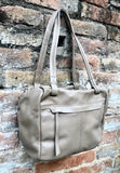 TAUPE BROWN genuine leather bag. Tan brown shoulder bag. Lined cafe au lait purse with double straps and zippers at the top. Soft leather.