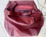 Slouch leather bag in burgundy leather. Wine red hobo shoulder bag. Genuine leather book / tablet bag. Leather shopper. Dark red purse