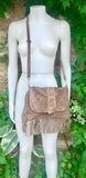 Taupe brown crossbody fringed bag with tacks.BOHO suede leather bag with FRINGES. Greyge brown genuine suede leather. Grey-brown suede purse