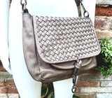 Light brown "distressed" genuine leather bag. Boho messenger bag in taupe color. Dark beige crossbody/shoulder bag. "Vintage" style purse.