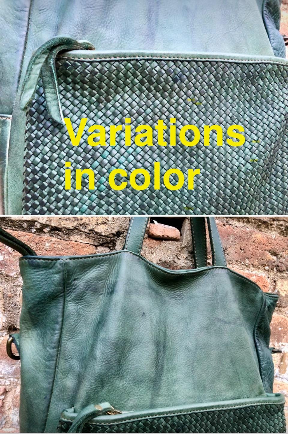 GREEN genuine leather shoulder / crossbody bag. Green distressed leather shopper. Green "washed leather" bag for laptops, tablets, books...