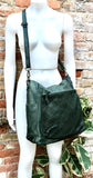 GREEN genuine leather shoulder / crossbody bag. Green distressed leather shopper. Green "washed leather" bag for laptops, tablets, books...