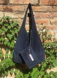 Slouch bag with ZIPPERLarge TOTE leather bag in NAVY blue. Soft natural suede genuine leather bag. Bohemian bag. NAVY suede bag.