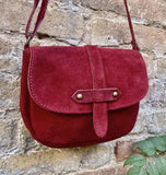 Wine red suede bag. Genuine leather crossbody /shoulder bag. Burgundy suede purse with adjustable strap and zipper. Dark red suede bag
