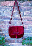Wine red suede bag. Genuine leather crossbody /shoulder bag. Burgundy suede purse with adjustable strap and zipper. Dark red suede bag