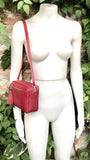 Small burgundy leather bag. Wine red GENUINE leather shoulder / cross body. Dark red leather purse with tassels, adjustable strap and zipper