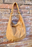 Camel brown suede slouchy bag with ZIPPER + lining. Soft natural suede shopper, genuine leather bag. Light brown suede purse, Hobo suede bag