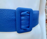 Royal blue leather waist belt with large buckle. Soft leather belt in cobalt. Genuine leather blue dress belt. Wide cobalt blue waist belt
