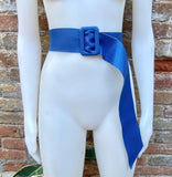 Royal blue leather waist belt with large buckle. Soft leather belt in cobalt. Genuine leather blue dress belt. Wide cobalt blue waist belt