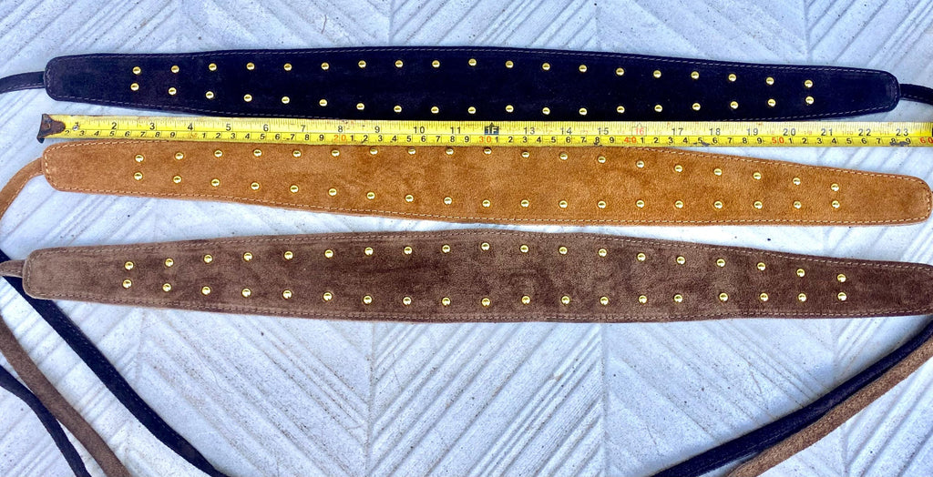Dark brown suede OBI belt with tacks. Genuine soft suede, waist belt, boho dress belt. Wraparound wide belt, Chocolate brown studded belt