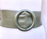 Khaki GREEN leather waist belt with large round buckle. Soft leather belt in dark green. Genuine leather green dress belt. Wide waist belt