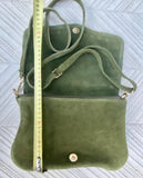 Moss green crossbody / shoulder bag with tacks. BOHO suede leather bag. Green genuine suede leather. Light green and gold suede purse