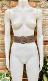 Dark taupe brown leather waist belt with round buckle. Soft leather belt in brown. Genuine leather dress belt. Brown wide waist belt