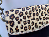 Small cheetah print crossbody bag. Genuine leather. Brown enveloppe bag. Animal print flap. Boho multicolor leopard brown purse.