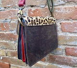 Small cheetah print crossbody bag. Genuine leather. Brown enveloppe bag. Animal print flap. Boho multicolor leopard brown purse.
