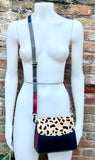 Small cheetah print crossbody bag. Genuine leather. Black enveloppe bag. Animal print flap. Boho multicolor leopard black +beige purse.