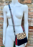 Small cheetah print crossbody bag. Genuine leather. Black enveloppe bag. Animal print flap. Boho multicolor leopard black +beige purse.