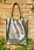 Shoulder leather bag in BRONZE. GENUINE leather shopper bag. Large carry all bag for your laptop, books. Metallic BRONZE leather purse
