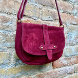 Burgundy suede bag. Genuine leather dark red crossbody bag. Wine red small leather bag. Adjustable strap + zipper. Red suede purse