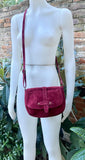 Burgundy suede bag. Genuine leather dark red crossbody bag. Wine red small leather bag. Adjustable strap + zipper. Red suede purse