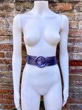 Metallic PURPLE leather waist belt with large round buckle. Soft leather belt. Genuine leather dress belt. Wide mauve waist belt