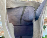 Dark beige slouch bag. Tote leather bag in taupe with ZIPPER. Soft genuine leather. Beige leather purse. Wide strap shoulder bag.