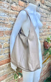 Dark beige slouch bag. Tote leather bag in taupe with ZIPPER. Soft genuine leather. Beige leather purse. Wide strap shoulder bag.