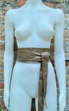 Light KHAKI brown obi belt. Wrap belt in soft genuine leather. Wraparound waist belt. Wide style. Boho wide dress belt in light taupe brown