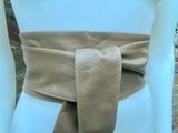 Light KHAKI brown obi belt. Wrap belt in soft genuine leather. Wraparound waist belt. Wide style. Boho wide dress belt in light taupe brown