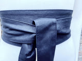 Very dark navy blue obi belt. Wrap belt in MATT soft genuine leather. Wraparound waist belt. Wide style. Dark blue leather dress belt.