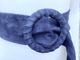 Navy blue suede waist belt with large round buckle. Boho soft suede belt in dark blue. Genuine natural navy blue suede leather