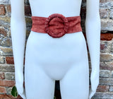 Terracotta orange wide suede waist belt. Large round buckle. Boho soft suede belt in burnt orange. Genuine suede leather. Orange dress belt