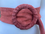 Terracotta orange wide suede waist belt. Large round buckle. Boho soft suede belt in burnt orange. Genuine suede leather. Orange dress belt