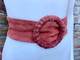 Terracotta orange wide suede waist belt. Large round buckle. Boho soft suede belt in burnt orange. Genuine suede leather. Orange dress belt