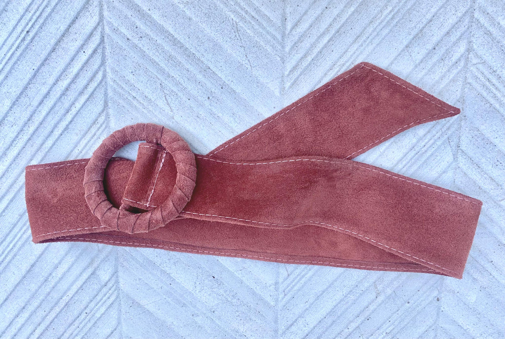 Terracotta orange wide suede waist belt. Large round buckle. Boho soft suede belt in burnt orange. Genuine suede leather. Orange dress belt