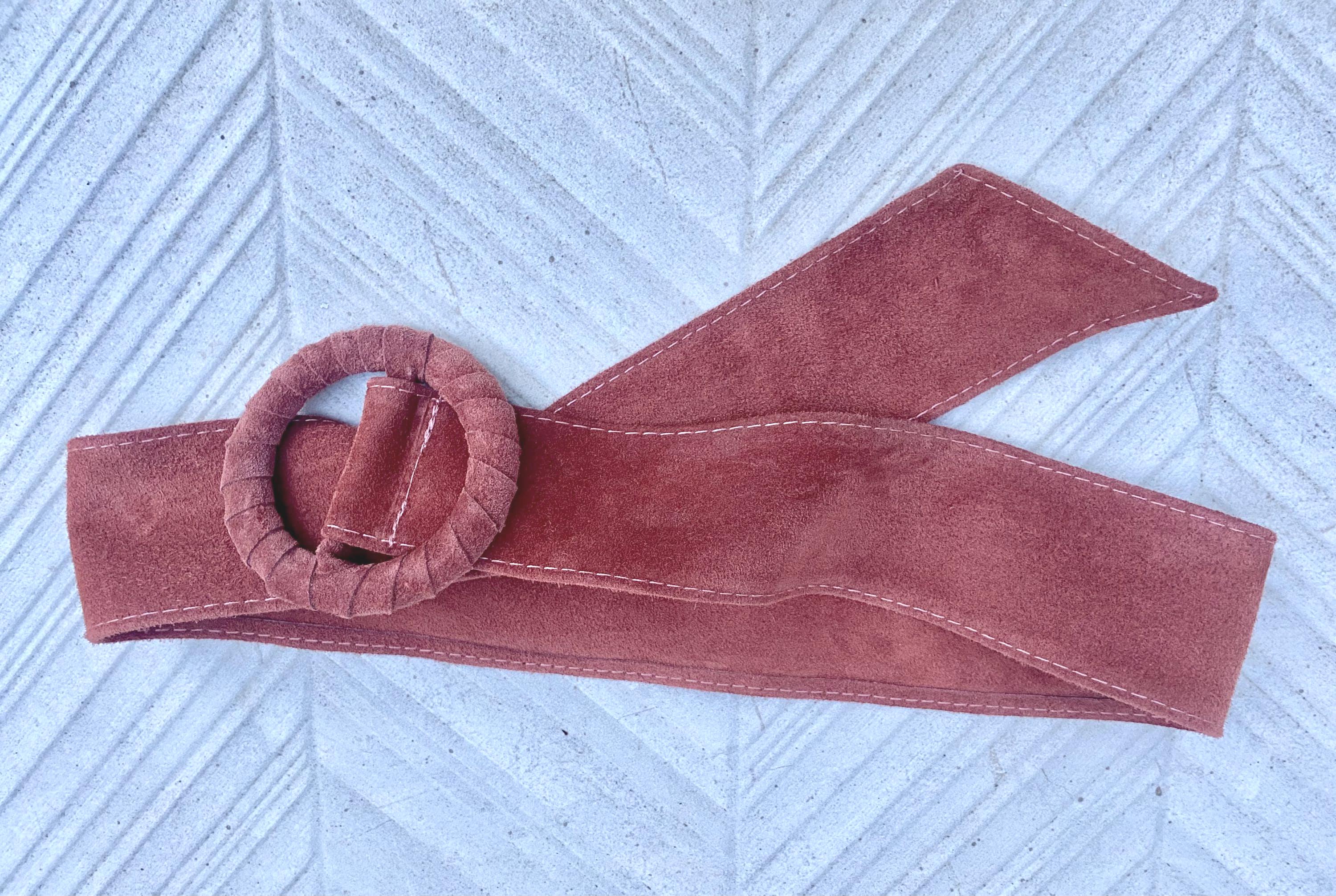 Terracotta orange wide suede waist belt. Large round buckle. Boho soft suede belt in burnt orange. Genuine suede leather. Orange dress belt