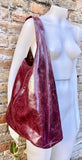Burgundy slouch bag. Leather bag in wine red with ZIPPER. Soft genuine leather. Dark red glossy leather purse. Wide strap leather shopper.