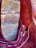 Burgundy slouch bag. Leather bag in wine red with ZIPPER. Soft genuine leather. Dark red glossy leather purse. Wide strap leather shopper.