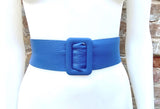 Royal blue leather waist belt with large buckle. Soft leather belt in cobalt. Genuine leather blue dress belt. Wide cobalt blue waist belt