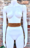 Camel brown suede OBI belt with gold tacks. Genuine soft suede, waist belt, boho dress belt. Wraparound wide belt, tan brown studded belt