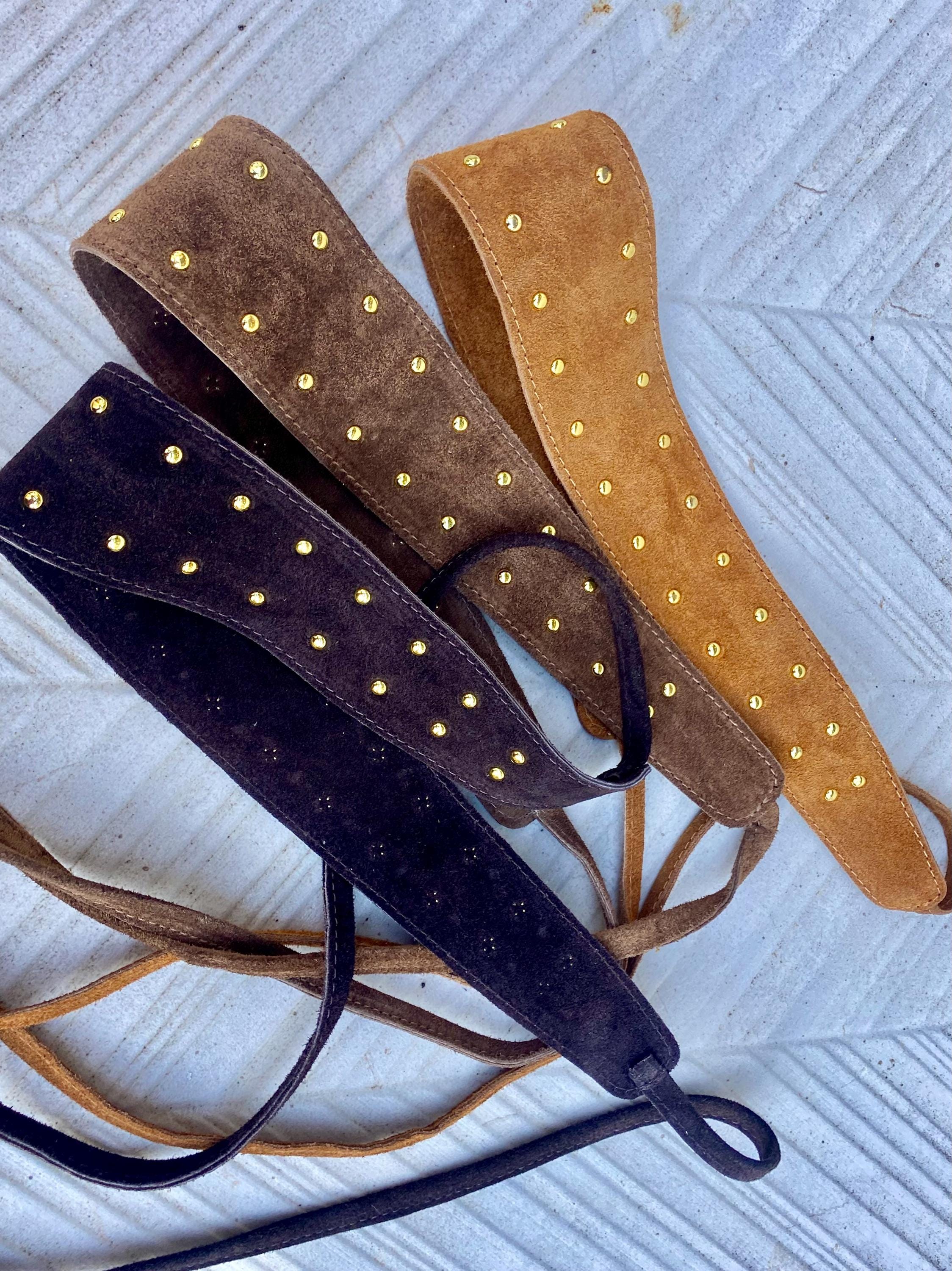 Dark brown suede OBI belt with tacks. Genuine soft suede, waist belt, boho dress belt. Wraparound wide belt, Chocolate brown studded belt