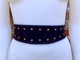 Dark brown suede OBI belt with tacks. Genuine soft suede, waist belt, boho dress belt. Wraparound wide belt, Chocolate brown studded belt