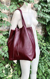 Maroon tote leather bag. Leather shopper in dark burgundy. Natural GENUINE leather. Large wine red purse for your laptop, books...
