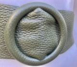 Khaki GREEN leather waist belt with large round buckle. Soft leather belt in dark green. Genuine leather green dress belt. Wide waist belt