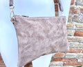 Taupe BROWN small suede leather bag. Crossbody / shoulder bag / wristlet in GENUINE leather. Light greyge brown bag. Flat tan brown purse.